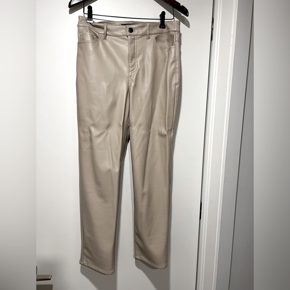 Beige leather straight leg jeans